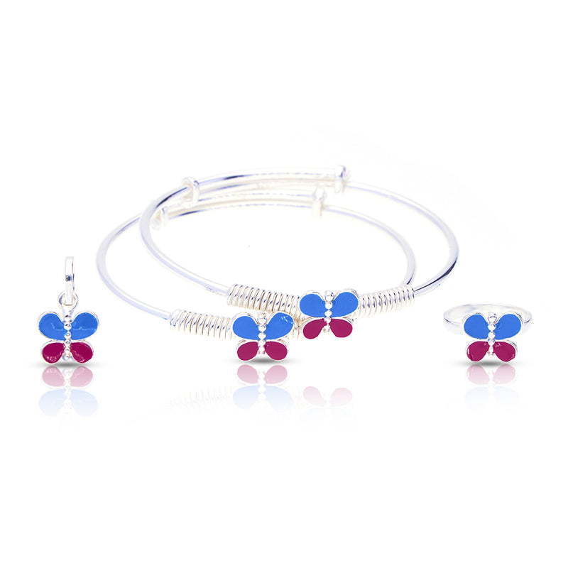 Silver Butterly Baby Kadli Set with Matching Ring and Pendant