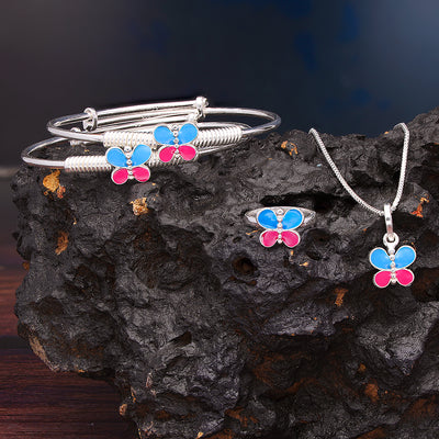 Silver Butterly Baby Kadli Set with Matching Ring and Pendant