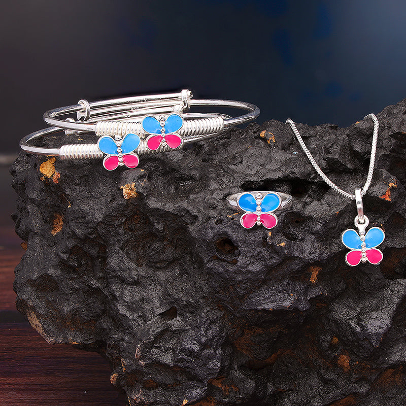 Silver Butterly Baby Kadli Set with Matching Ring and Pendant