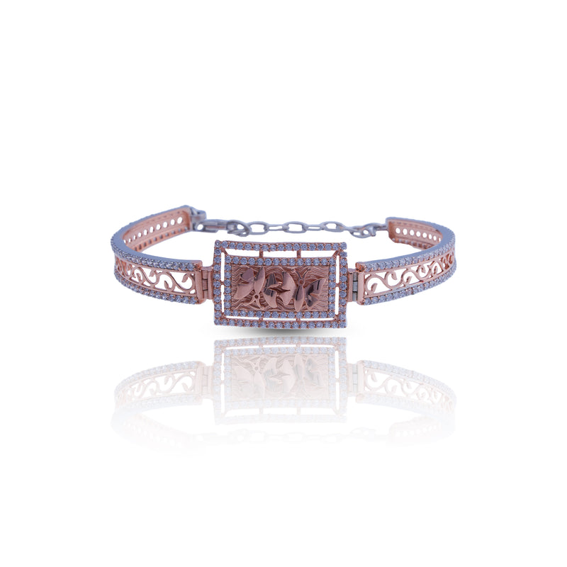 Silver Two-Tone Roman Dual Butterfly Bracelet For Her