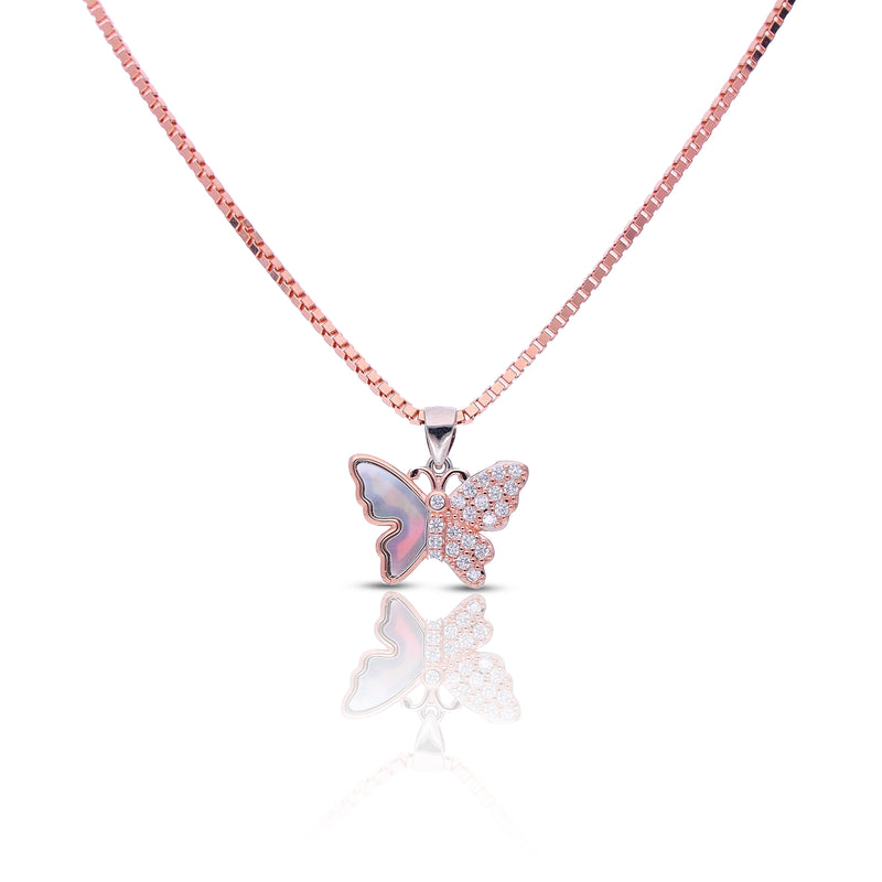 Silver Rosegold Sparkling Butterfly Set With Chain