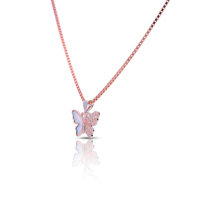 Silver Rosegold Sparkling Butterfly Set With Chain