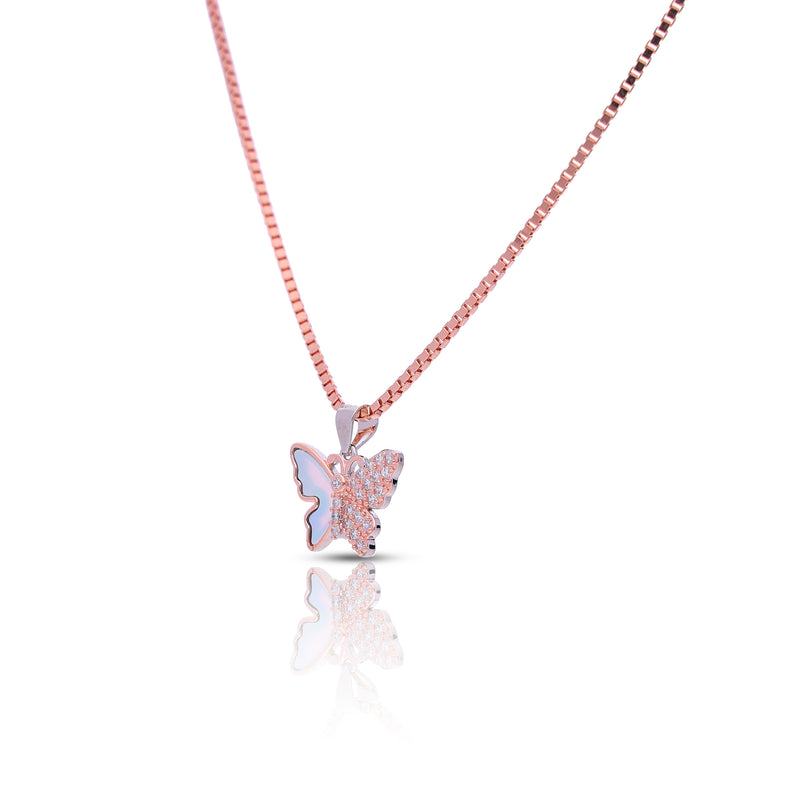 Silver Rosegold Sparkling Butterfly Set With Chain