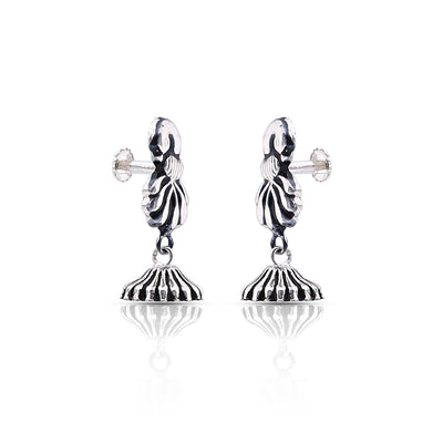 Silver Oxidised Peacock Feather Dome Jhumki