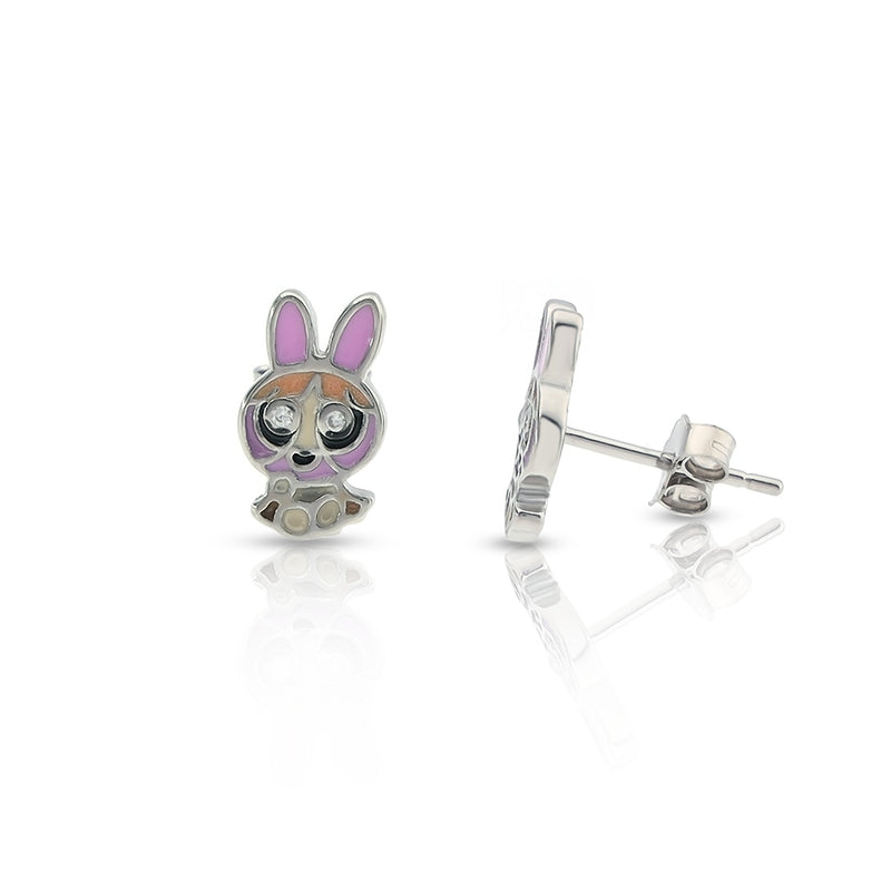 Silver Rare Rabbit Pink Stud Earrings For Kids and Girls