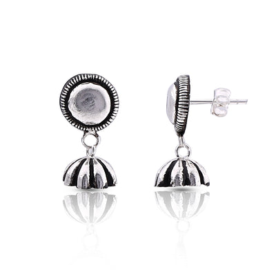 Silver Oxidised Handmade Sun Flower Dome Jhumki Push