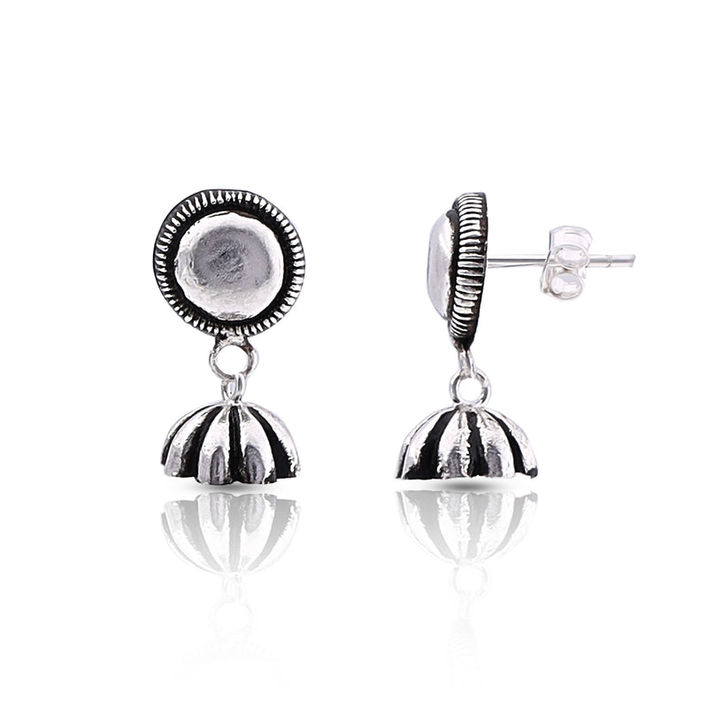 Silver Oxidised Handmade Sun Flower Dome Jhumki Push