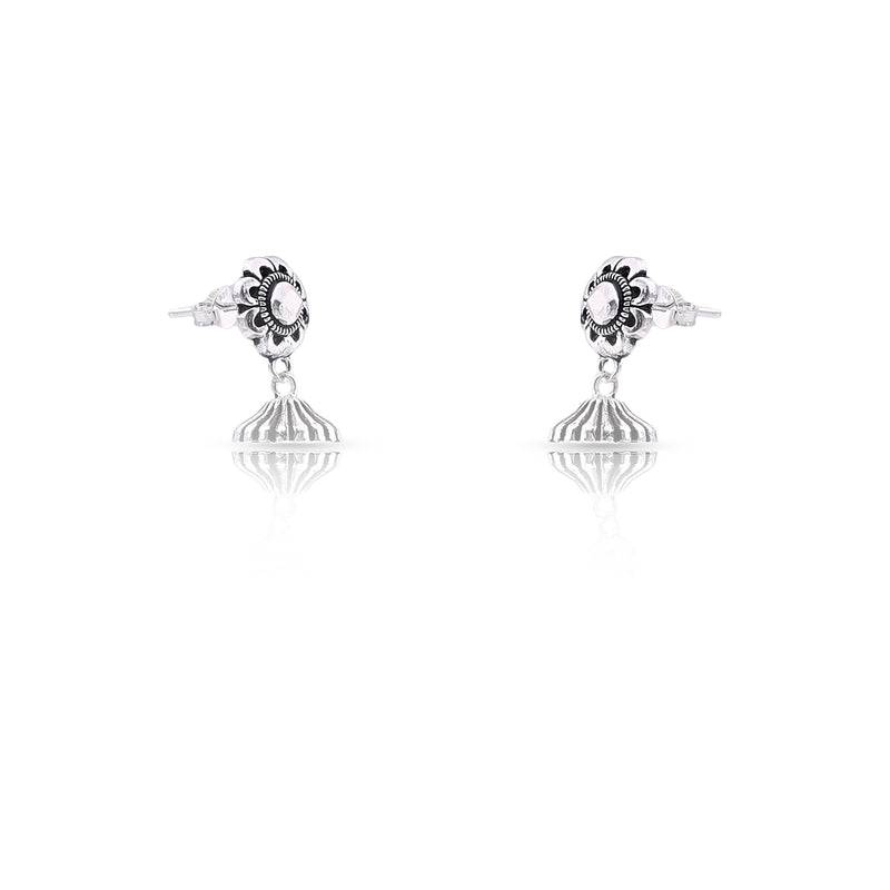 Silver Oxidised Handmade Flower Dome Jhumki Push