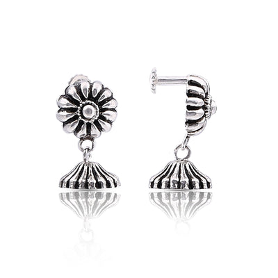 Silver Oxidised Handmade Flower Dome Jhumki