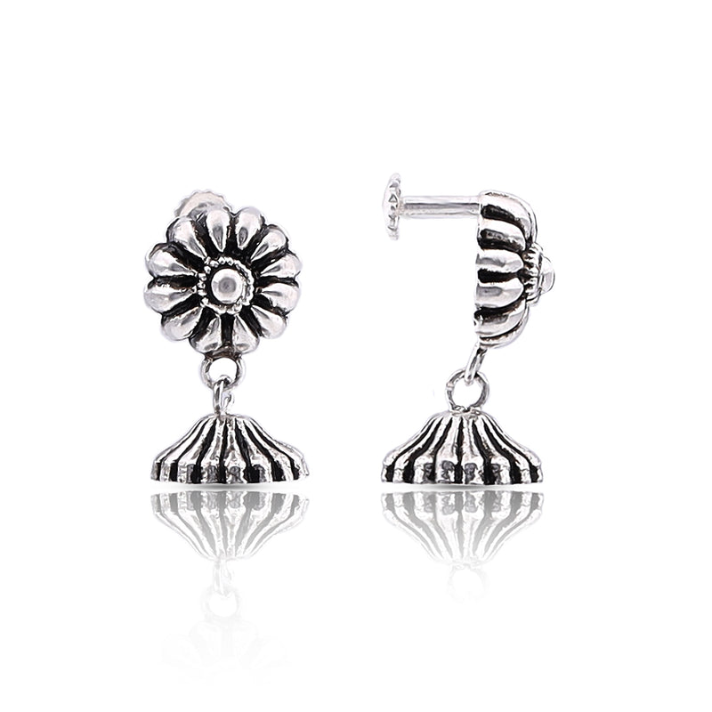 Silver Oxidised Handmade Flower Dome Jhumki