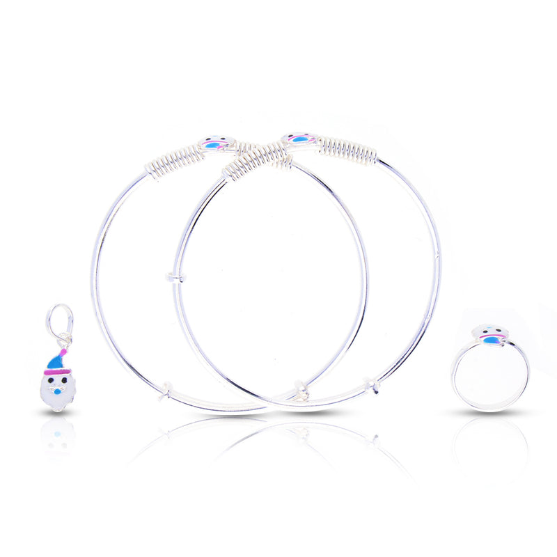 Silver Snow Santa Baby Kadli Set with Matching Ring and Pendant
