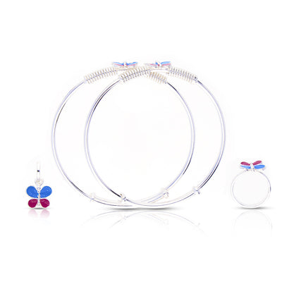 Silver Butterly Baby Kadli Set with Matching Ring and Pendant