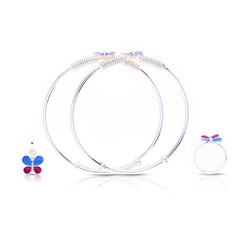 Silver Butterly Baby Kadli Set with Matching Ring and Pendant
