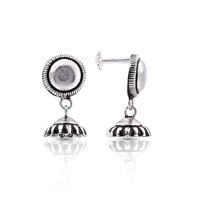 Silver Oxidised Handmade Round Dome Jhumki