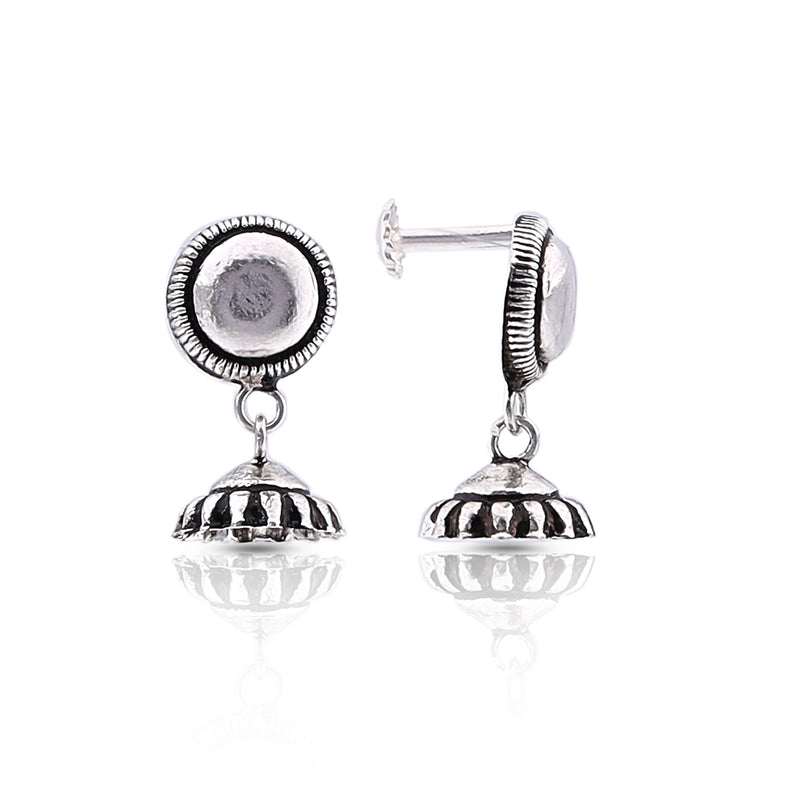 Silver Oxidised Handmade Round Dome Jhumki