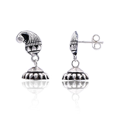 Silver Oxidised Handmade Peacock Dome Jhumki