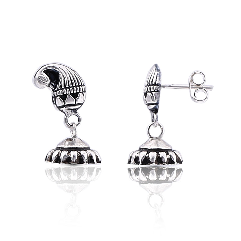 Silver Oxidised Handmade Peacock Dome Jhumki