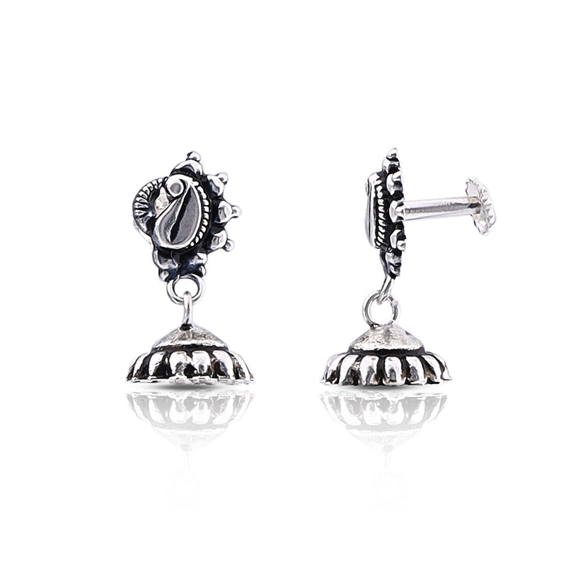 Silver Oxidised Handmade Peacock Dome Jhumki