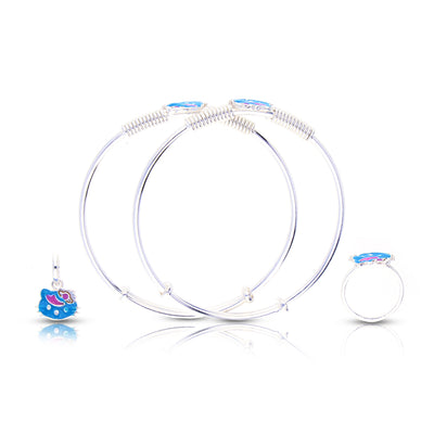 Silver Bird Baby Kadli Set with Matching Ring and Pendant