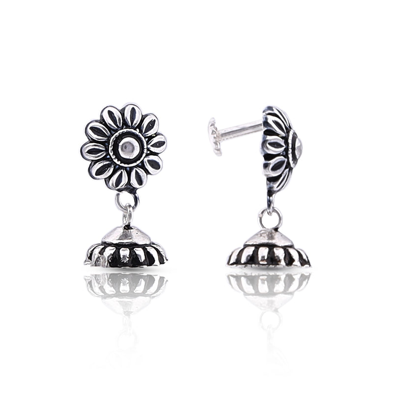 Silver Oxidised Handmade Sunflower Dome Jhumki