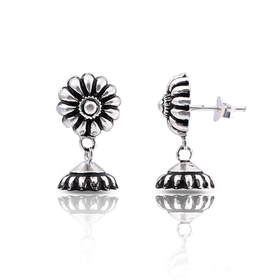 Silver Oxidised Handmade Flower Dome Push Jhumki