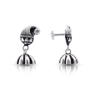 Silver Oxidised Peacock Dome Jhumki