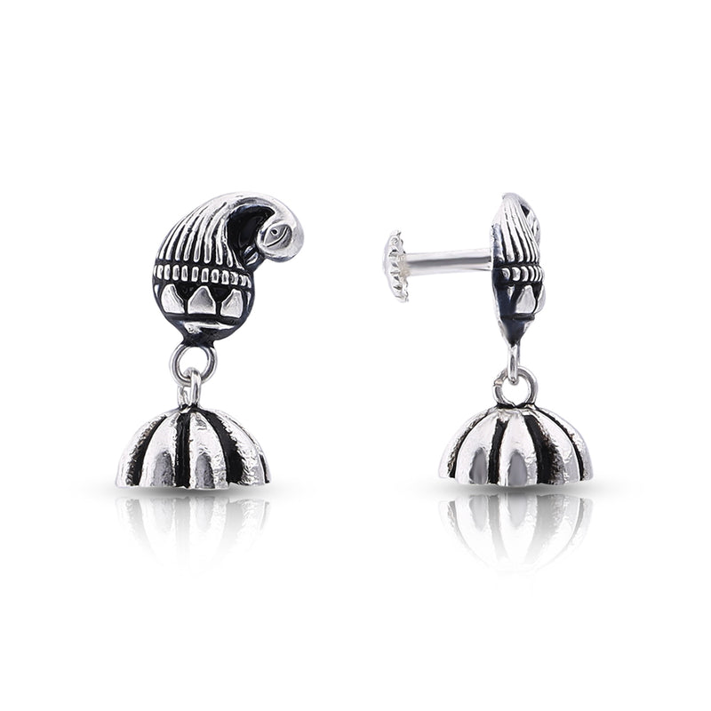 Silver Oxidised Peacock Dome Jhumki