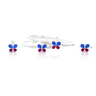 Silver Butterly Baby Kadli Set with Matching Ring and Pendant