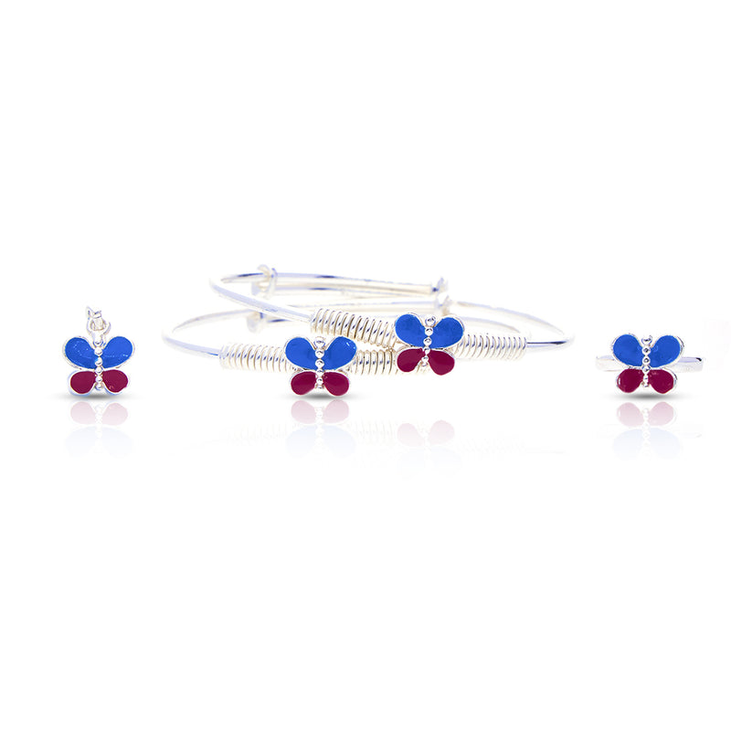 Silver Butterly Baby Kadli Set with Matching Ring and Pendant