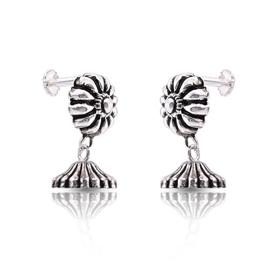 Silver Oxidised Handmade Flower Dome Jhumki