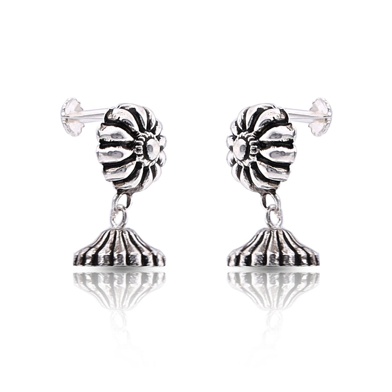 Silver Oxidised Handmade Flower Dome Jhumki