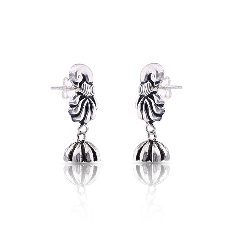Silver Oxidised Handmade Peacock Dome Jhumki