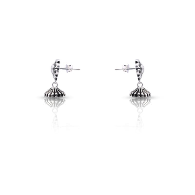 Silver Oxidised Handmade Flower Dome Jhumki Push