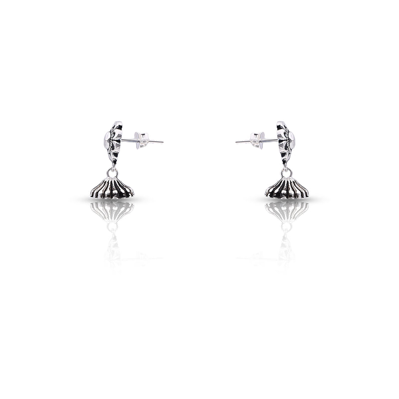 Silver Oxidised Handmade Flower Dome Jhumki Push