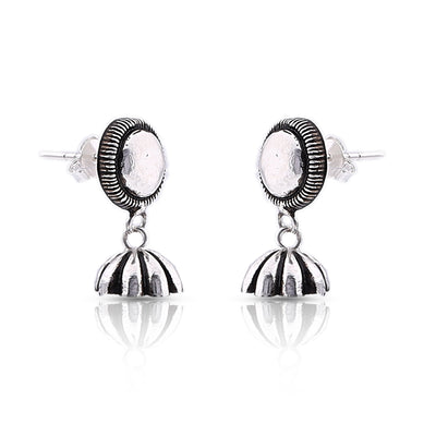 Silver Oxidised Handmade Sun Flower Dome Jhumki Push