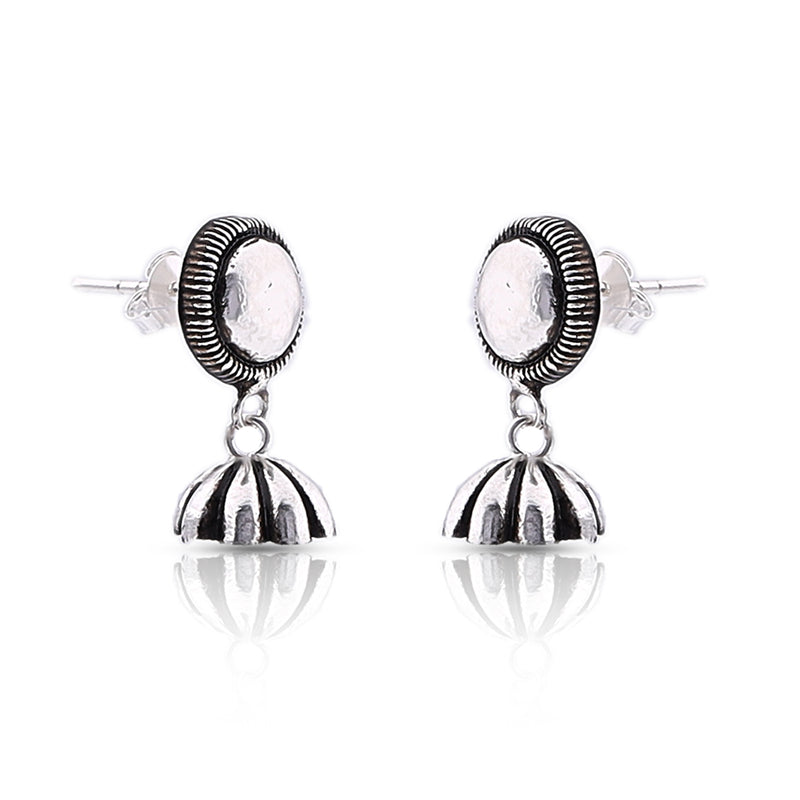 Silver Oxidised Handmade Sun Flower Dome Jhumki Push