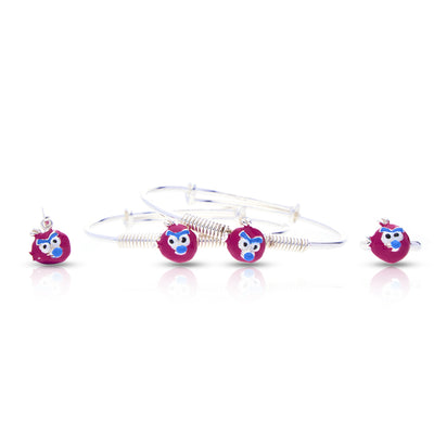 Silver Red Angry Bird Baby Kadli Set with Matching Ring and Pendant