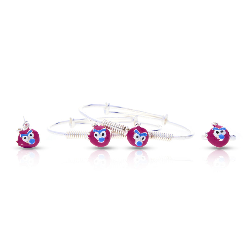 Silver Red Angry Bird Baby Kadli Set with Matching Ring and Pendant