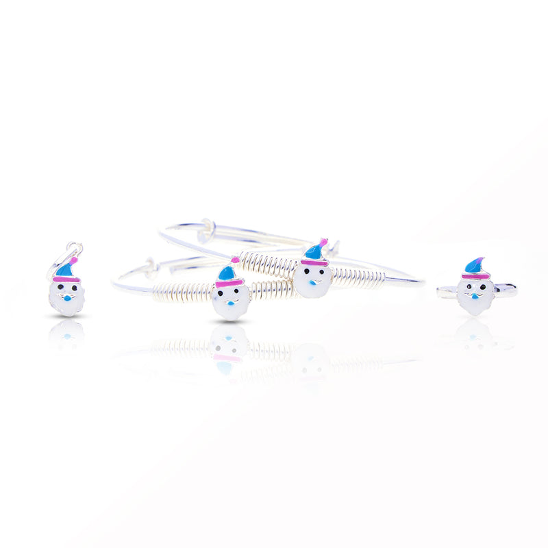 Silver Snow Santa Baby Kadli Set with Matching Ring and Pendant
