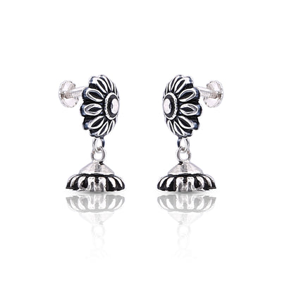 Silver Oxidised Handmade Sunflower Dome Jhumki
