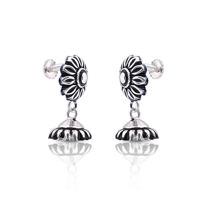 Silver Oxidised Handmade Sunflower Dome Jhumki