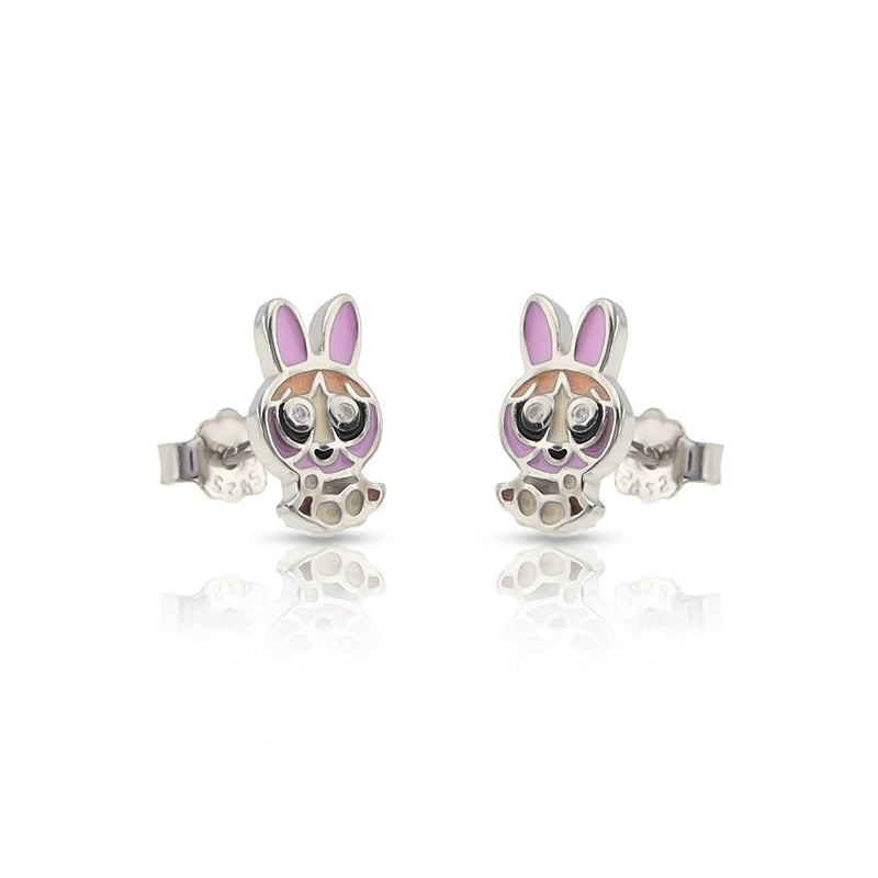 Silver Rare Rabbit Pink Stud Earrings For Kids and Girls