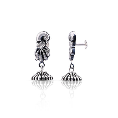 Silver Oxidised Peacock Feather Dome Jhumki