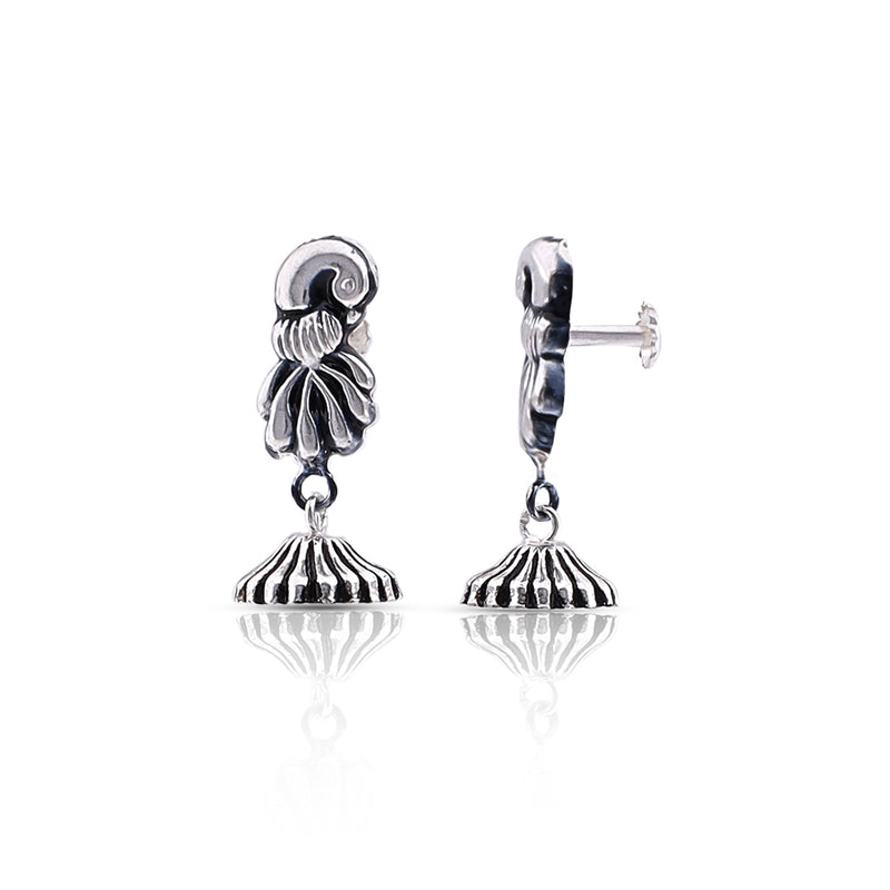 Silver Oxidised Peacock Feather Dome Jhumki