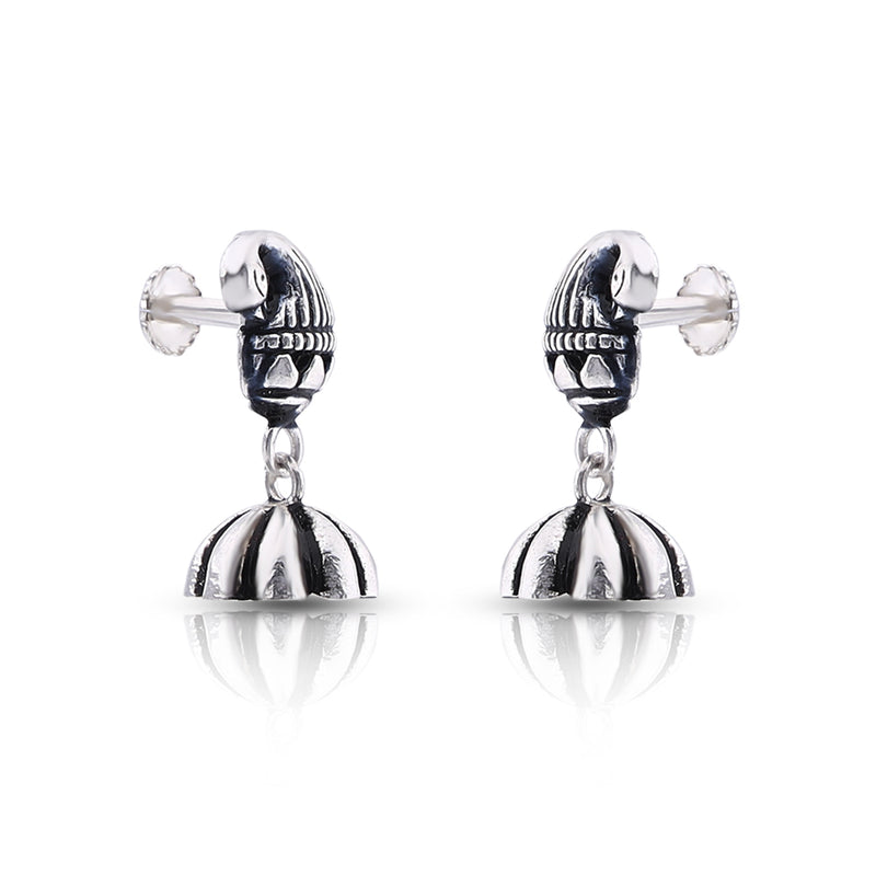Silver Oxidised Peacock Dome Jhumki