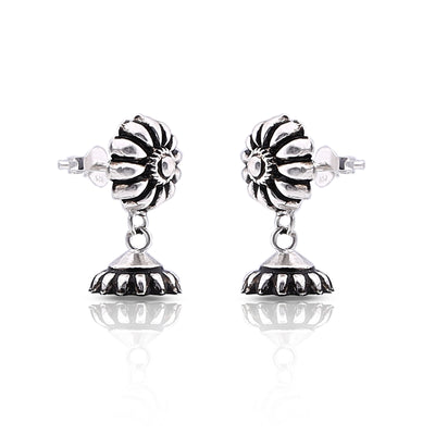 Silver Oxidised Handmade Flower Dome Push Jhumki
