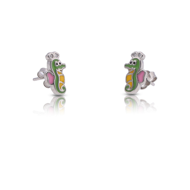 Silver Smiling Crocodile Stud Earrings For Kids and Girls