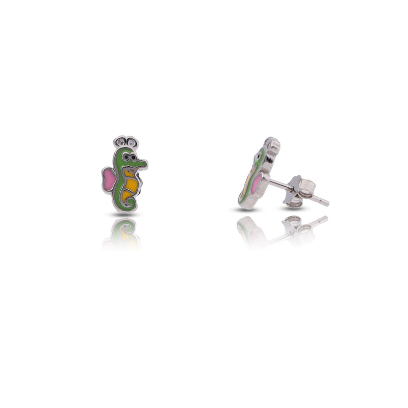 Silver Smiling Crocodile Stud Earrings For Kids and Girls