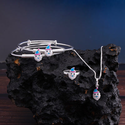 Silver Snow Santa Baby Kadli Set with Matching Ring and Pendant