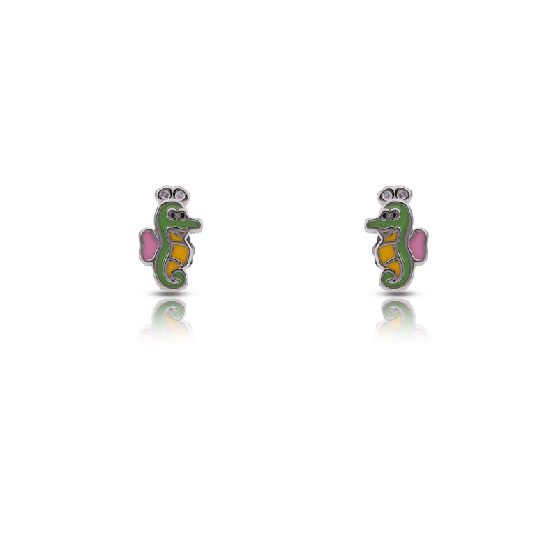 Silver Smiling Crocodile Stud Earrings For Kids and Girls